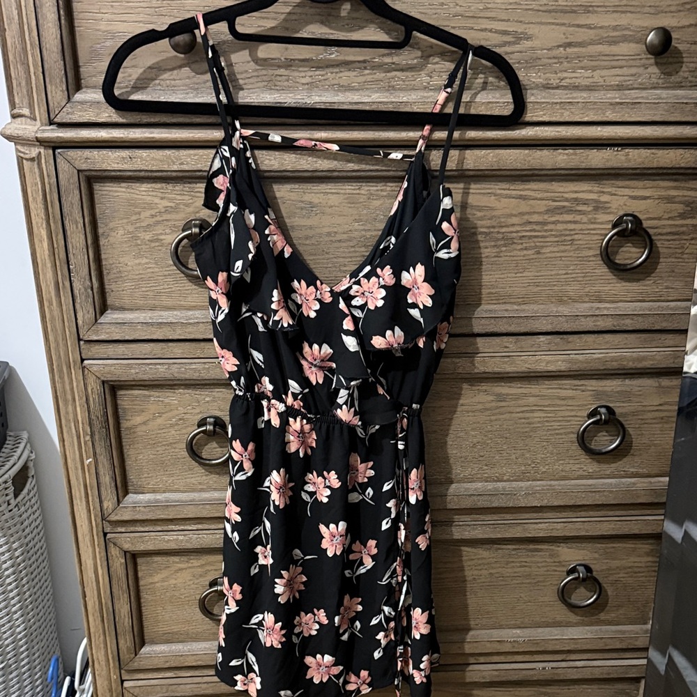 Mimi Chica Black Dress with Pink Floral Design